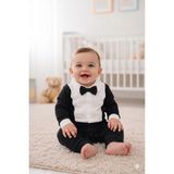 GENYBABY Geny Baby Erkek Bebek Siyah Smokin Tulum - Papyonlu Özel Gün Kıyafeti (0-12 Ay) - 3 - 6 Ay