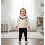GENYBABY Kız Bebek Denizci Yaka Uzun Kollu Takım 2’li Kombin - Siyah - 6 - 9 Ay