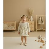 GENYBABY Kız Bebek Elbise Fiyonk Detaylı Çiçek Desenli Uzun Kollu Bebek Elbisesi - 3 - 6 Ay - Bej