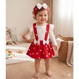 GENYBABY Kız Bebek Kalpli Elbise Takım Kırmızı Salopet Etekli Body Fiyonklu 3’lü Set - 3 - 6 Ay