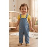 GENYBABY Kız Bebek Kot Salopet Takım Çiçek Nakışlı Askılı Tulum ve Tişört 2’li Kombin - 12 - 18 Ay - Sarı
