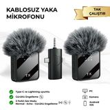 Genz Bilişim Kablosuz Yaka Mikrofonu Tip-C Android Kamera IPhone Stüdyo Mikrofonu Için Ses Video Canlı Yayın Siyah