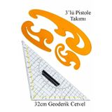 Geoderik Üçgen Cetvel 32Cm Ve Pistole Cetvel Takımı 1 Adet Geoder Modelist Terzi Gönyesi Geometrik Açılı Gönye Yıldızlar
