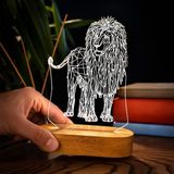 Geometrik Aslan Tasarımlı 3D LED Gece Lambası - Çok Renkli - Siyah - Plastik