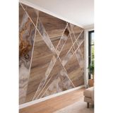 Geometrik Çizgili Kahve Bej Mermer Görünümlü Modern Tek Parça Tekstil Duvar Kağıdı, 450 x 280
