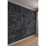 Geometrik Çizgili Siyah Beton Efektli Tekstil Duvar Kağıdı, 600 x 240