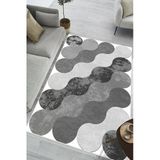 Geometrik Desen Baskılı Kaymaz Yıkanabilir Salon Oturma Odası Mutfak Antre Balkon Halısı Yolluk 100 X 400 Cm Gri