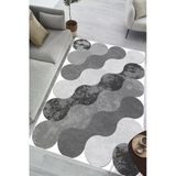 Geometrik Desen Baskılı Kaymaz Yıkanabilir Salon Oturma Odası Mutfak Antre Balkon Halısı Yolluk 120 X 180 Cm Gri