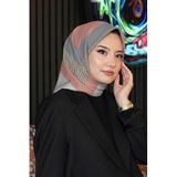 Geometrik Desen Gri - Somon Soft Pamuk Eşarp Pudra