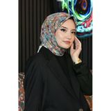 Geometrik Desen Mavi Soft Pamuk Eşarp