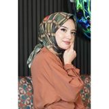 Geometrik Desen Yeşil Soft Pamuk Eşarp