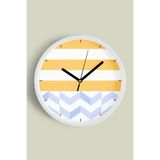 Geometrik Desenli Modern Duvar Saati - 35cm - Önü Camlı Beyaz Kasa - Sessiz Mekanizma, JH0613S35BKP