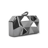 Geometrik Desenli Platin Metal Clutch Abiye Çanta