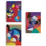 Geometrik Desenli Pop Art 3'lü Set Dekoratif Kanvas Tablo, Duvar Dekoru AO14