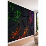 Geometrik Desenli Renkli Neon Işık Efektli 3D Görünümlü Tek Parça Tekstil Duvar Kağıdı, 550 x 280