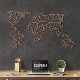 Geometrik Dünya Haritası Metal Duvar Sanatı - Ev Ofis Oturma Odası için Modern Harita Dekoru, Bronz (137 x 77 cm)
