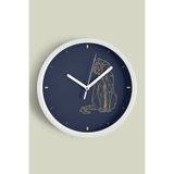 Geometrik Kedi Desenli Modern Duvar Saati - 30cm - Önü Camlı Beyaz Kasa - Sessiz Mekanizma, JH0643S30BKP