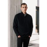 George Henry Anti-pilling Tüylenme Yapmayan Standart Fit Bato Yaka Soğuk Geçirmez Erkek Siyah Sweatshirt Polar