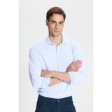 George Henry Pamuklu Oxford Slim Fit Dar Kesim İtalyan Yaka Armürlü Gömlek Mavi