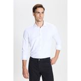 George Henry Pamuklu Oxford Slim Fit Dar Kesim Klasik Yaka Armürlü Gömlek Beyaz