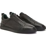 George Hogg Black Saddle Stitch Detail Men's Leather Sneakers - Siyah