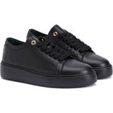 George Hogg Black Saddle Stitch Detail Women's Leather Sneakers - Siyah