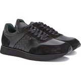 George Hogg Black Woven Detail Men's Leather Sneakers - Siyah