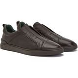 George Hogg Dark Brown Saddle Stitch Detail Men's Leather Sneaker - Kahverengi