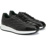 George Hogg Men's Black Stitch-Detail Leather Sneakers - Siyah