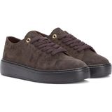George Hogg Women's Brown Saddle-Stitch Detail Suede Sneakers - Kahverengi