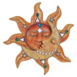 George S. Chen Imports Poliresin Turuncu Mozaik Yüz Güneş Sarı Mozaik Ay ile, 33 cm