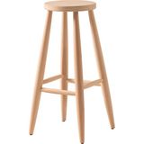 Geppetto Modern Tasarım Ahşap Yuvarlak Bar Tabure 70 cm Yüksek Cilasız Ham Ahşap