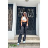 Geppetto Sera Extra Yüksek A.c.a.i.p S.o.l.m.a.z Siyah Salaş Jeans Palazzo Pantolon (süper Yüksek Solmayan)