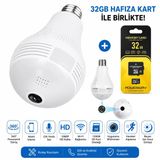 Gerçek 1080P Fhd Ampul Kamera Balık Gözü Lens 360 Derece Panoramik Ev Güvenlik Kamerası + 32Gb Hafıza Kart