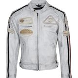Gerçek Dana Derisi Korumalı Motosiklet Montu Hunk Oslo Ce Man Jacket - Beyaz