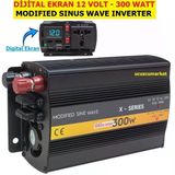 Gerçek Değer Dijital Ekran 12 Volt - 300 Watt Modıfıed Sınus Wave Inverter (12V - 220V Çevirici)