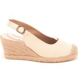 Gerçek Elişi Arkadan Bantlı Topuğu Açık Burnu Hasırlı Keten Espadril Dolgu Topuk Handmade - Bej