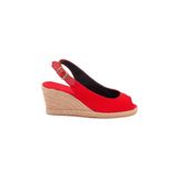 Gerçek Elişi Burnu Açık Arkası Bantlı Dolgu Topuk Kırmızı Keten Hasır Espadril Handmade