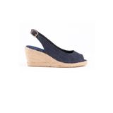 Gerçek Elişi Burnu Açık Arkası Bantlı Dolgu Topuk Kot Mavi Keten Hasır Espadril Handmade