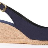 Gerçek Elişi Burnu Açık Arkası Bantlı Dolgu Topuk Lacivert Keten Hasır Espadril Handmade