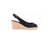 Gerçek Elişi Burnu Açık Arkası Bantlı Dolgu Topuk Siyah Keten Hasır Espadril Handmade Siyah 34