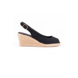 Gerçek Elişi Burnu Açık Arkası Bantlı Dolgu Topuk Siyah Keten Hasır Espadril Handmade