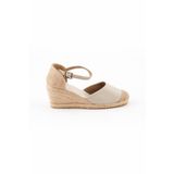 Gerçek Elişi Burnu Hasır Dolgu Topuk Bej Keten Hasır Espadril Handmade