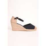 Gerçek Elişi Burnu Hasır Dolgu Topuk Lacivert Keten Hasır Espadril Handmade