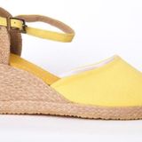 Gerçek Elişi Burnu Hasır Dolgu Topuk Sarı Keten Hasır Espadril Handmade
