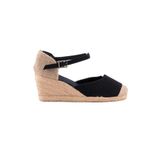 Gerçek Elişi Burnu Hasır Dolgu Topuk Siyah Keten Hasır Espadril Handmade Siyah 41