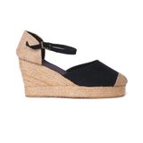 Gerçek Elişi Burnu Hasır Platformlu Dolgu Topuk Siyah Keten Hasır Espadril Handmade Siyah 36