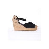Gerçek Elişi Burnu Hasır Platformlu Dolgu Topuk Siyah Keten Hasır Espadril Handmade