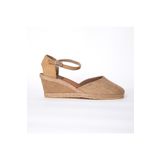 Gerçek Elişi Hasır Rengi Topuğu Açık Keten Espadril Dolgu Topuk Handmade