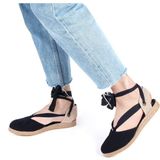 Gerçek Elişi Ipli Düz Topuk Keten Espadril Handmade - Siyah